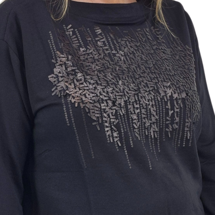 Barbara Lebek shirt 3/4 applicatie - Zwart